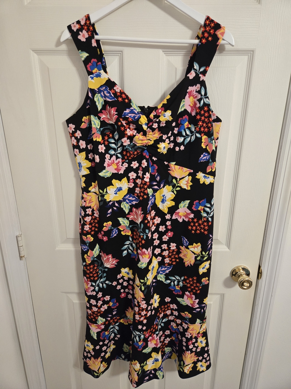 RACHEL Rachel Roy Black Floral Midi Pencil Dress Yellow & Pink Blooms Size 14W
